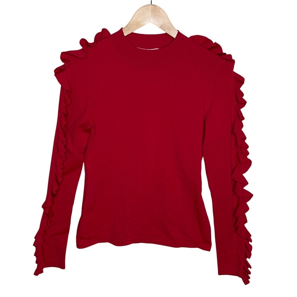Kenar Women's Knit Pullover Ruffle Long Sleeve Sweater size Medium Red
